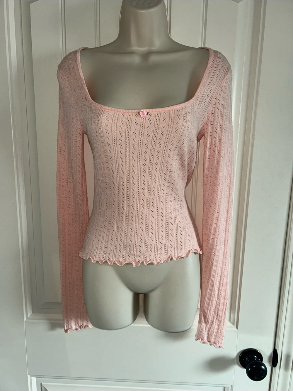 NEW Lush Blush Pink Openwork Knit Top Sz S